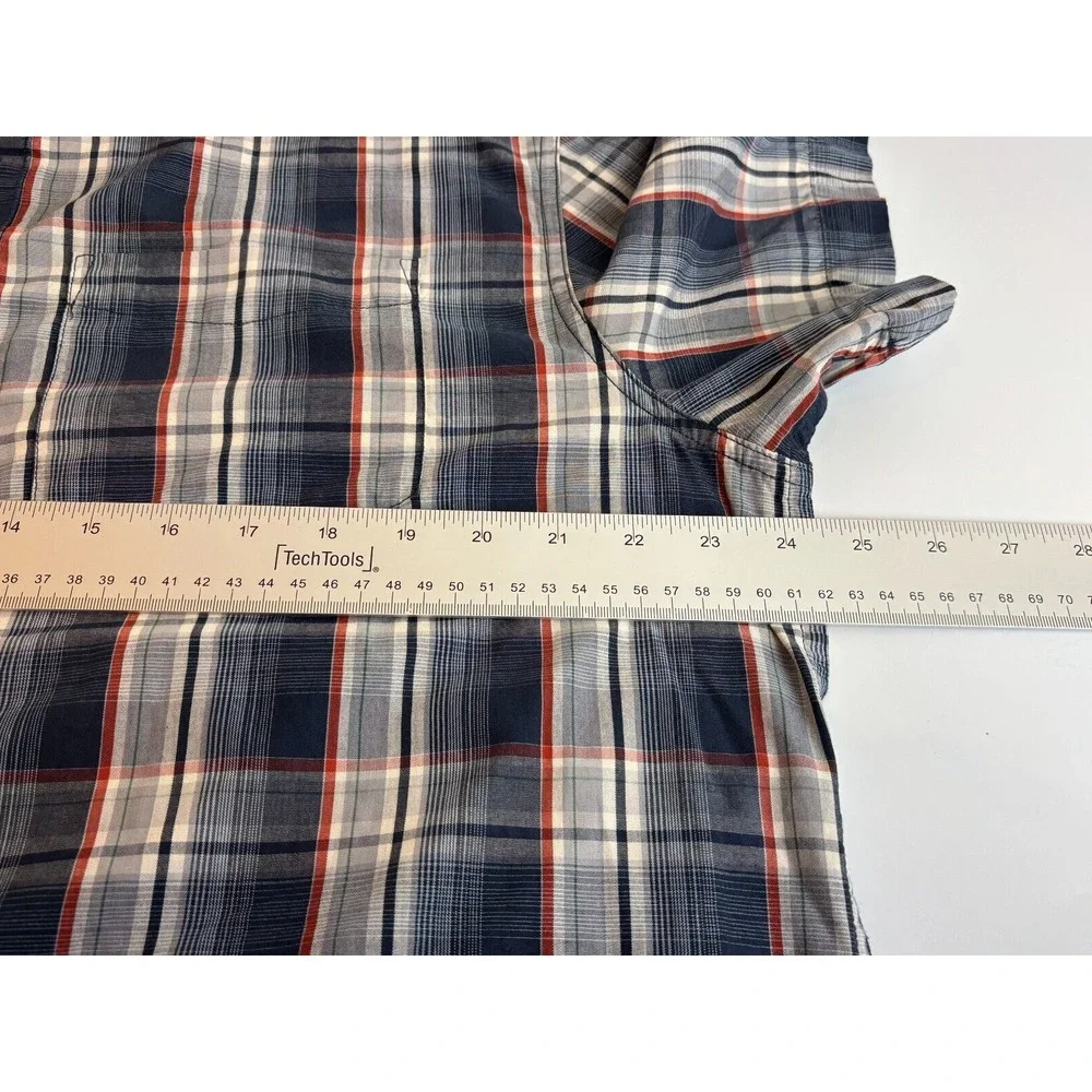 North Face Mens Plaid Button Down Short Sleeve Shirt XL Blue Classic Outdoors